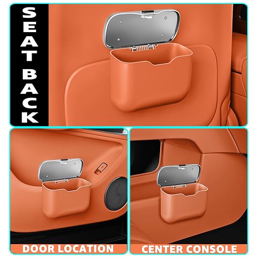 Car Trash Can, Waterproof Multi‑Functional Auto Trash Bin for Door/Console/Seat Back, Universal Vehicle Garbage Can for Car/Truck/SUV Drivers (Orange)