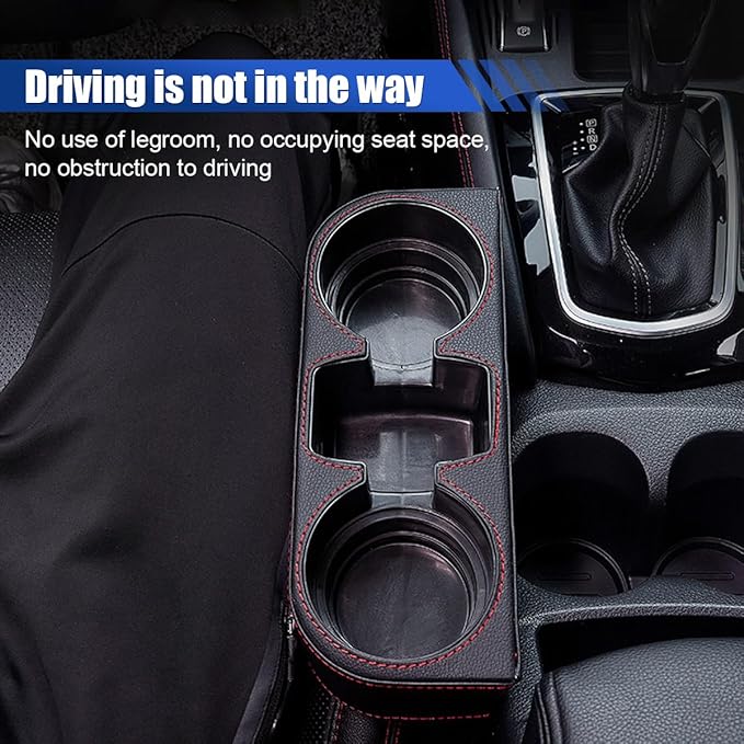 Car Cup Holder, PU Leather Cover Auto Front Seat Organizer, Black | Multifunctional Cup Drink Holder, Gap Filler Coin Bucket Storage Box, Console Side Pocket, Cell Mobile Phone Holder