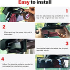 Rear View Mirror - Chrome Anti-Glare Panoramic Rearview Mirror 12 Inch Clip-On Convex Rearview Mirror, Reduces Blind Spots, HD Wide Angle,Shock Resistant for Cars, Trucks & SUVs (Light Chrome)