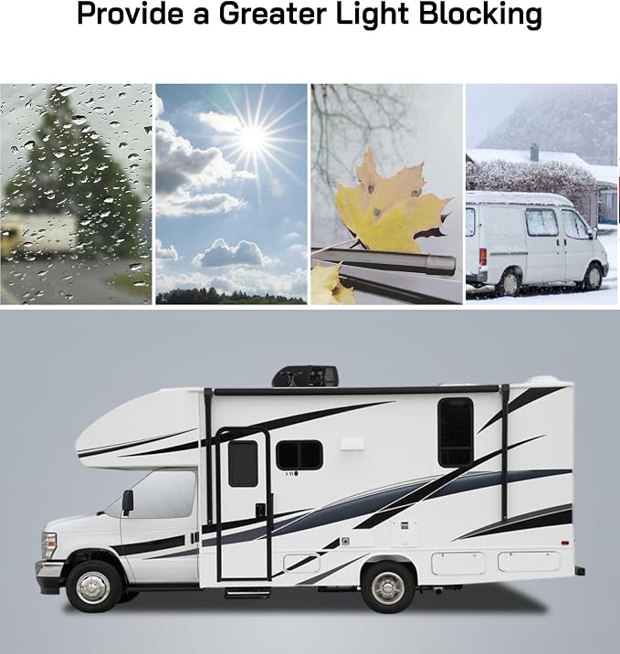 Oxford Windshield Cover for Chevy Express/GMC Savana Van 2001-2026, Thick Class C Motorhome Front Window Cover, for Ice & Snow, Silver with Mirror Cutouts
