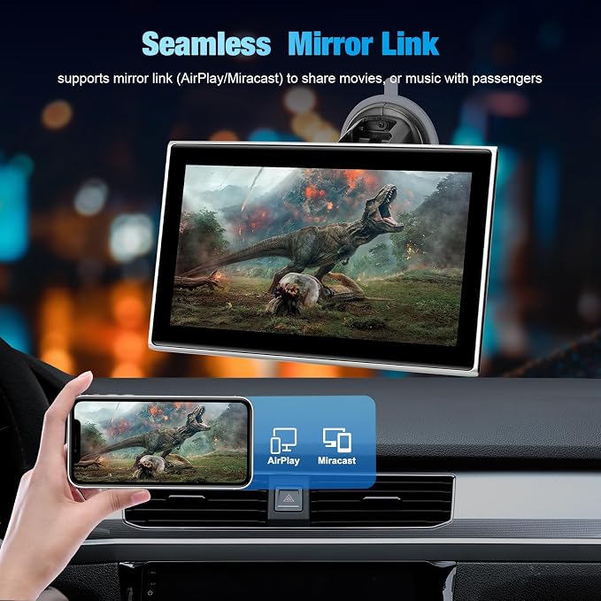 Carplay Screen for Car，7" Portable Wireless Carplay & Android Auto - HD Touchscreen Car Play with Bluetooth, Mirror Link, Live Map,Voice Control, FM Transmit (Silver)