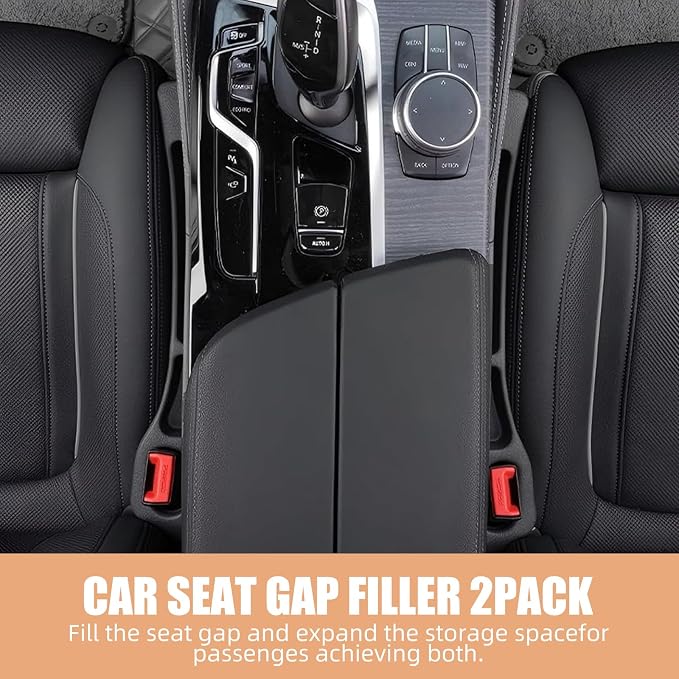 Car Seat Gap Filler Set of 2, Premium Interior Car Accessories, Multifunctional Car Storage Solution with Non-Slip Design, Fits Most Vehicles (Beige)