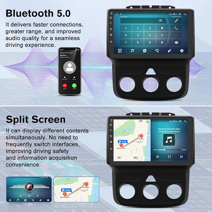 8 Core Car Radio Stereo for Dodge RAM 1500 2500 3500 2013 2014 2015 2016 2017 2018 with Carplay Android Auto Bluetooth 4+64GB (Only fit Manual AC)