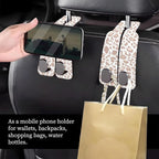 Car Seat Headrest Hook, Universal Leather Cute Hanger Holder Hook, Storage Organizer Interior Accessories for Purse Bags Handbag White Cute Leopard