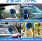 6 Pcs Windshield Cleaning Tool, Car Window Cleaner Kit with 5 Reusable Microfiber Pads, 1 Spray Bottles, Extendable Long Handle, Auto Inside Glass Wiper Kit for Vehicles(Blue)