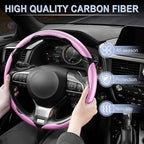 3pcs Carbon Fiber Anti-Skid Steering Wheel Cover, Waterproof & Segmented Butterfly Design, Universal 99% Vehicle Wheel Cover Protector, Car Interior Accessories (Pink-3pcs)