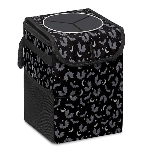 Car Trash Can with Lid Black Gray Bats Collapsible Reusable Leak-Proof Auto Garage Bag,Hanging Vehicle Car Accessories Interior Car Organizer