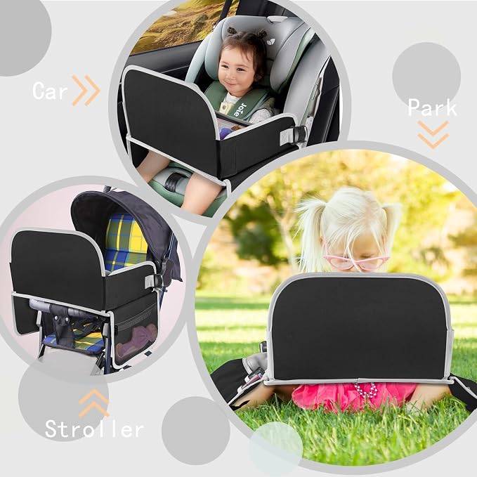 Kids Travel Tray for Car Seat, Road Trip Essential Kids Lap Tray | Toddler Gift for Boy Activities with Dry Erase Board, No-Drop iPad Holder Stand, Cooler Cup Holder & Adjustable Strap, Black