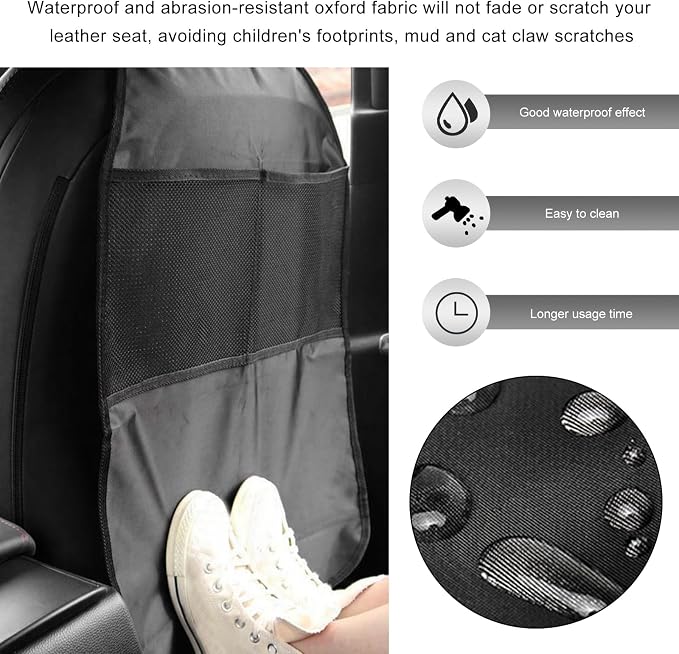 2PCS Back Seat Protector for Car, Extra Large Kick Mat Seat Back Cover with 2 Storage Pockets, Automotive Backseat Organizer Waterproof Protective Cover for Kids Pets