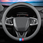 Car Leather Steering Wheel Cover - Panapi Material, Universal 14.5-15 Inch Leather Anti-Slip Breathable Auto Steering Wheel Covers for Men Women (Nappa Leather - Tricolor Stripes)