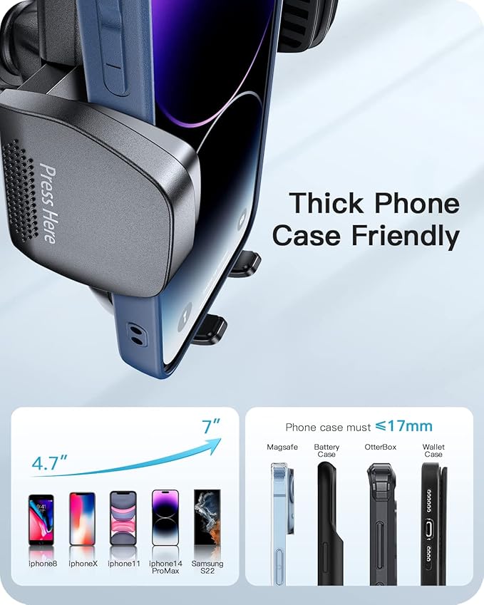 13" Gooseneck Phone Mount for Car Windshield Dashboard Vent, Cell Phone Holder for Car Truck with Strong Suction Cup, Anti-Shake Stabilizer, One-Hand Operation, Fits Most Smartphones