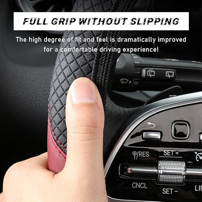 Car Steering Wheel Cover, 15 Inch Leather Breathable Auto Steering Wheel Protector, Comfortable Non-Slip Vehicle Steering Wheel Covers, Universal Interior Car Accessories (Black+Purple)