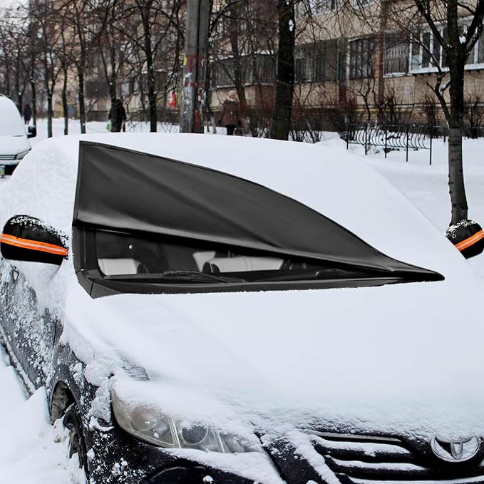 Windshield Cover for Ice and Snow, Heavy Duty 600D Windshield Snow Cover with 2 Mirror Covers Waterproof Car Cover for Snow Windshield Protector for Cars, SUVs, Trucks (77"x47")