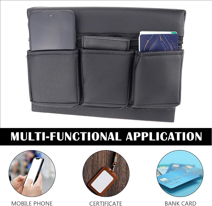 Universal Car Door Side Storage Pocket - Black Leather Window Armrest Organizer Bag with Extra Storage Space for Vehicle Interior Accessories
