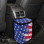 American Flag Star Print Car Trash Can with Lid, 4th of July Leak Proof Auto Trash Bag Hanging Vehicle Garbage Can Multipurpose Storage Container for Back Seat Road Trip