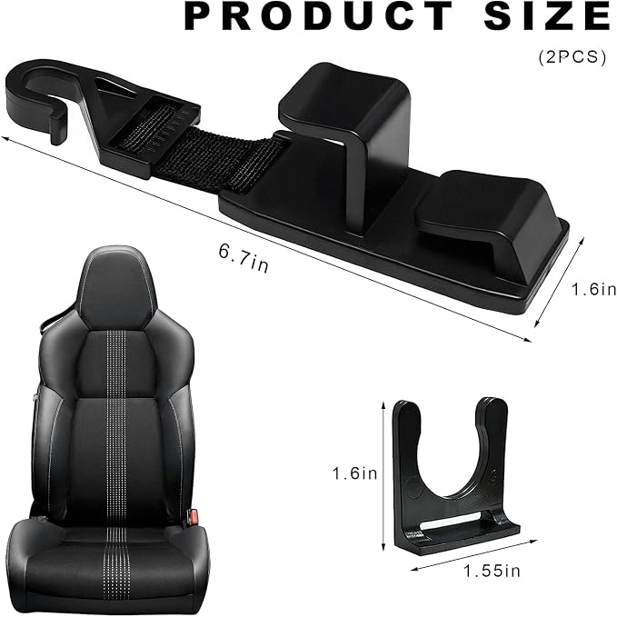 2 PCS Car Seat Headrest Hook, Strong Vehicle Headrest Hook Backseat Hanging Storage Holder, Auto Backseat Hanger Storage Organizer for Handbags Coats Purses Grocery Bags
