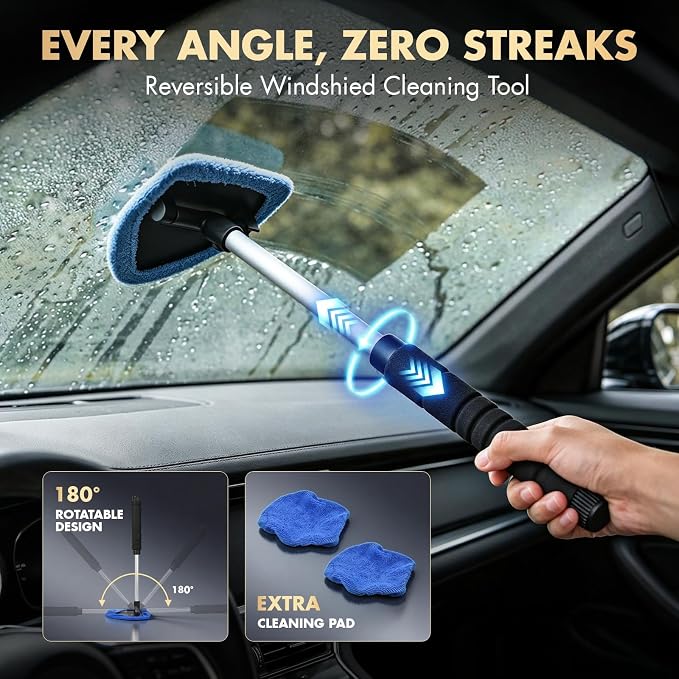 29PCS Car Cleaning Kit Interior Detailing for Men Women（Blue） | 17000PA High Power Handheld Cordless Car Vacuum Rechargeable, Detailing Brush Set, Windshield Cleaner Tool, Tire Brush