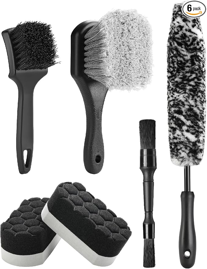 6PCS Car Wheel Brush Kit, Tire Brush for Cleaning Tires, Soft Rim Brush, Bendable Wheel Cleaner Brush, Double-Ended Detailing Brush, Applicator Pads, Wheel Brushes for Cleaning Wheels