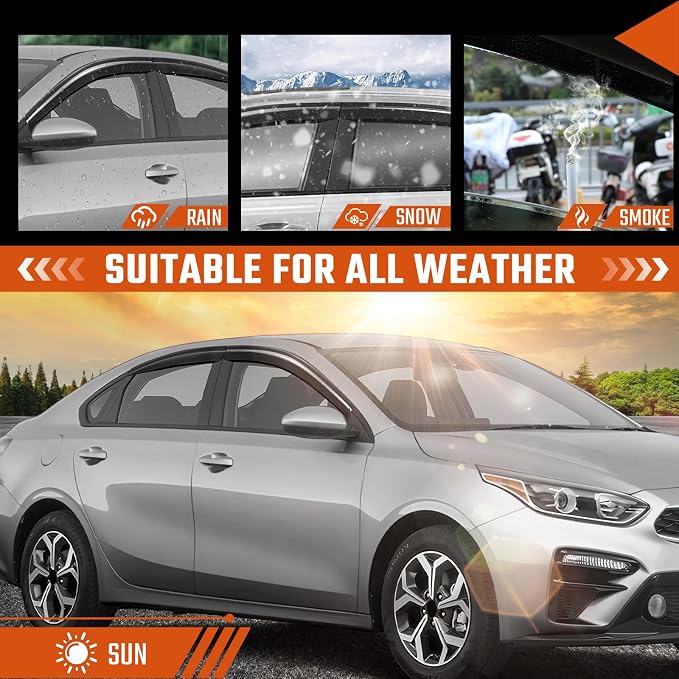 Rain Guards Compatible with 2019-2024 Kia Forte, Out Channel Window Deflector Extra Durable Side Sun Wind Deflectors 2024 Forte Tape-on Rain Guard Black 4 PCS