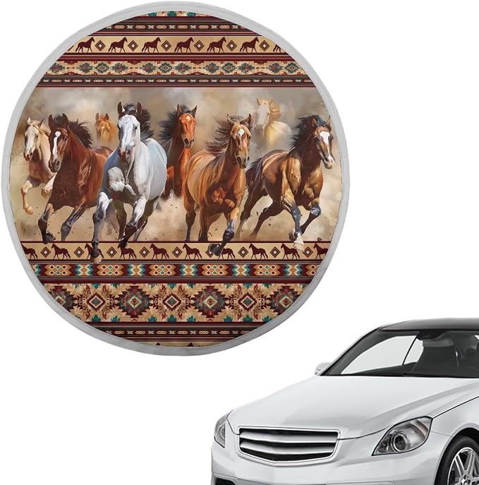 Aztec Horse Steering Wheel Cover Sun Shade 17 inch Universal Insulated Steering Wheel Cover for Cars SUV Truck Van Anti-Heat Steering Wheel Sun Block Cover Heat Reflector