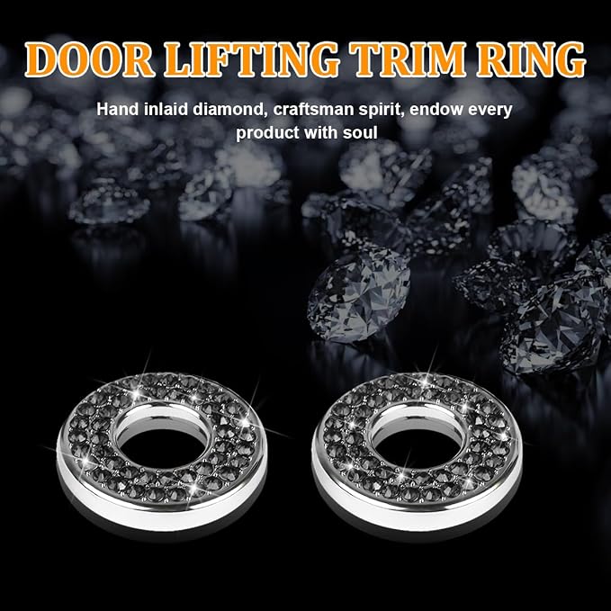 4 Pcs Bling Car Inner Door Lock Covers, Crystal Pull Rod Bolt Stickers, Sparkly Rhinestones Auto Door Bolt Decorations, Vehicle Lock Pin Cap Decors for C Class C200L GLC260 C260L (Black)