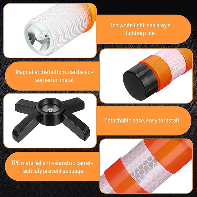 8 Pack Road Flares Emergency Kit LED Roadside Warning Lights Bright Red Highway Flares Lights for Vehicles Road Safety Strobe with Magnetic Bases Detachable Stands Storage for Car Truck