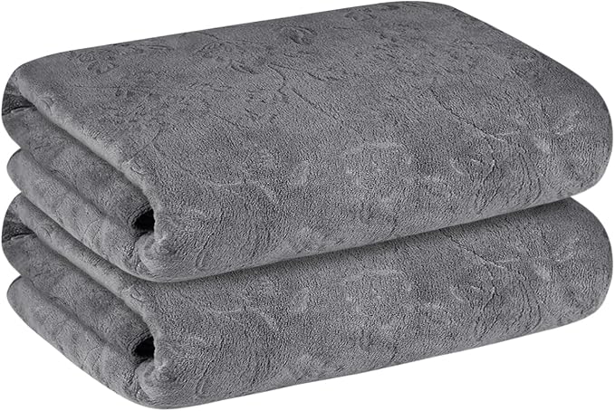 Bath Towels 4 Pack, Oversized Microfiber Bath Towels for Adult Men Women, 30" x 60", Large, Soft and Super Absorption Multipurpose for Bath, Beach, Pool, Sport - Grey Floral Pattern