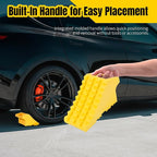 High Visibility Poly Foam Wheel Chock 2-Pack | 8" x 4" x 4" Lightweight Tire Stop | Slip-Resistant Rubber Base | Built-in Handle | Safety Yellow (50503)