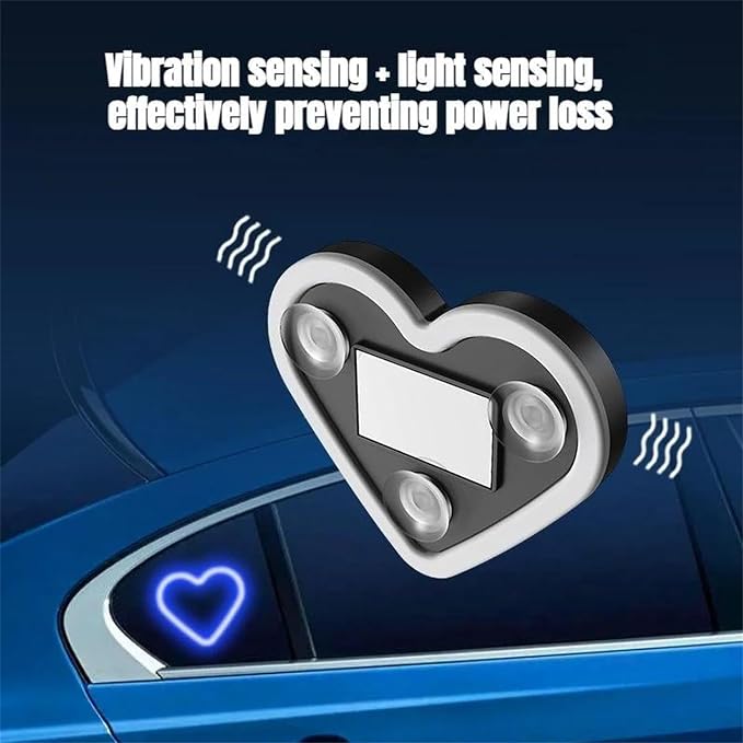Car Solar Heart LED Light, Solar Powered Wireless LED Triangle Heart Shape C-Pillar Ambient Neon Light, Valentine's Day Romantic Car Interior Decor Accessory (Lake Blue*1)