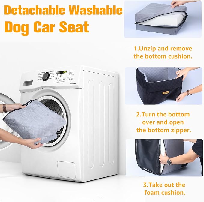 Waterproof Dog Car Seat for Small Medium Dogs, 6in Memory Foam Pet Booster Seat for Dogs up to 26 lbs with Pockets, Detachable Washable Pet Carseat with Y-Shape Safety Belt