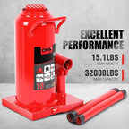 16 tons / 32000 lbs Lifting Automotive Welded Hydraulic Bottle Jack for Repair Vehicle, Pickup, Truck, w/Manual Handle, Red,TOOLS-00361