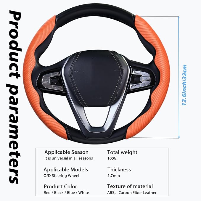 2pcs Car Steering Wheel Cover,Anti-Skid Carbon Fiber Steering Wheel Protector for Men Women,Multiple Color Options,Universal for Most Car Interiors Accessories (Orange)