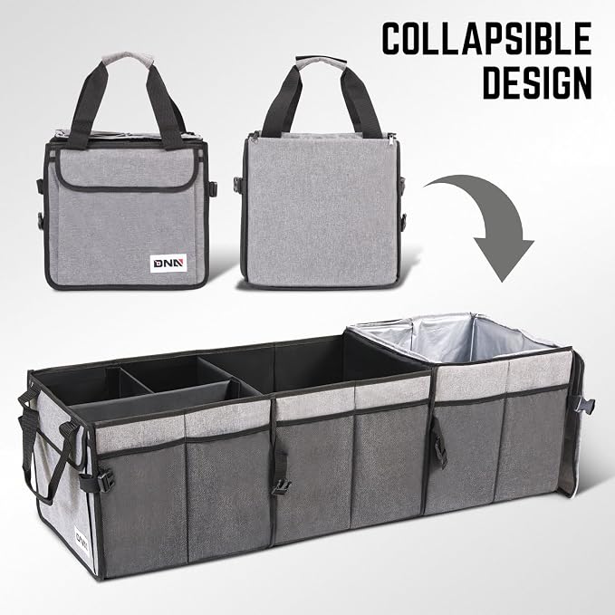 Trunk Organizer for Car, 90L Large Capacity Foldable Trunk Organizer, Multi Compartment Car Trunk Organizer for Women Men, Grey, TOOLS-00421