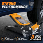 3 Ton Low Profile Floor Jack, Heavy Duty Steel Hydraulic Car Jack with Dual Pistons Quick Lift Pump, Hydraulic Racing Floor Jack, Lifting Range 3" to 20", Orange