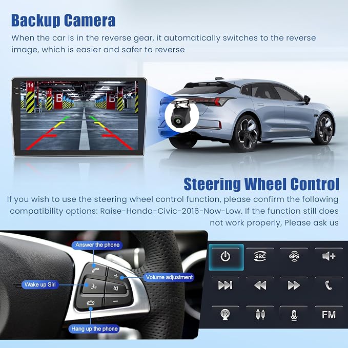 5Ghz WiFi 4G+128G Android 15 Car Radio for Honda Civic 2013-2017 Car Stereo with Wireless Carplay Android Auto,5.0 Bluetooth,Build-in EQ,9inch IPS Touchscreen,GPS,FM/RDS SWC AHD Backup Camera MIC