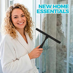 2pcs Shower Squeegee for Glass Doors with Adhesive Hanging Hook Set | 12” black, bathroom accessories, window cleaner, new home essentials, soft rubber blade, metal handle, ergonomic grip