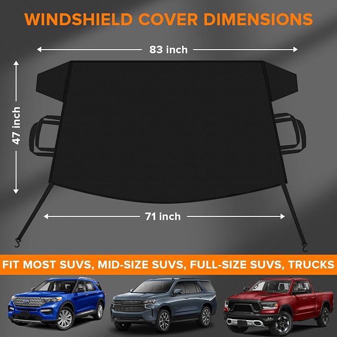 Car Windshield Cover for Ice and Snow Heavy Duty 600D Waterproof Oxford Fabric Windshield Snow Cover Fit for Most Cars Trucks Suvs Essential Car Winter Accessories X-Large Size (82.8 x 47 Inch)