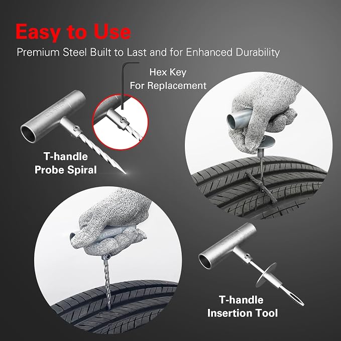 Tire Plug Repair Kit, Heavy Duty Car Emergency Tool Kit for Flat Tire Puncture Repair, 80 Pcs Value Pack, Tire Patch Kit fit for Autos, Cars, Motorcycles, Trucks, RVs, etc.