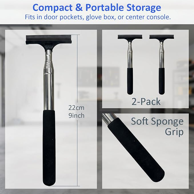 Retractable Car Rearview Mirror Wiper, Telescopic Side Mirror Squeegee, Anti-Fog Rain Cleaning Tool with Rubber Layered Head, Portable Auto Accessory for Cars, SUVs, Trucks (Black)
