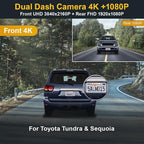 4K Dual Cam Suitable for Toyota Tundra 2017 2018 2019 2020 2021 & Sequoia 2017-2022 Limited SR5 Platinum, OEM Look, Front 2160P Rear 1080P HD Video, Loop Recording WiFi, G-Sensor 128GB Card