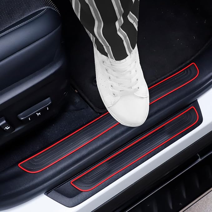 Car Door Threshold Protection, 4PCS Door Edge Step Dust Shield Cover, Door Width 23.6x2.36inch Car/SUV Universal Rubber Scratch Resistant Exterior Accessories (Red borde)