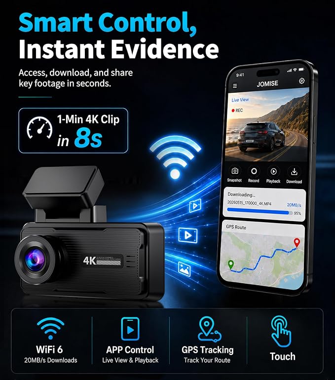 4K Dash Cam Front and Rear, 360° Interior Rear Camera for Cabin, Side & Rear - Dash Camera for Cars with 64GB Card, Low-Light Sensor, Wi-Fi 6 GPS, Touch Screen, HDR WDR, Support 1TB, A80T
