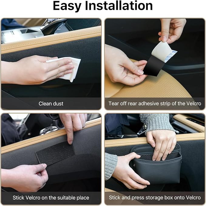 2Pack Car Side Pocket Organizer, Universal Small PU Leather Sewn Car Seat Side Pocket Pouch, Multifunctional Console Side Organizer Bag for Phone, Keys, Sunglasses and Wallet (Brown)