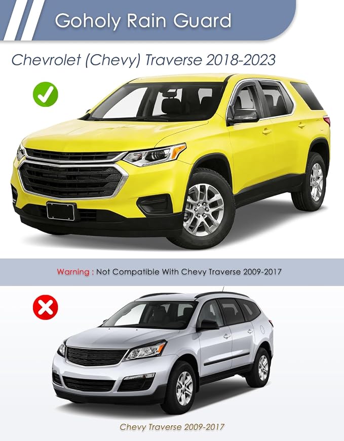 in-Channel Window Rain Guard for Chevy Traverse 2018-2023 Rain Guards Chevrolet Traverse Side Window Visors Low Profile Vent Visor Window Deflectors Vent Shades Car Accessories