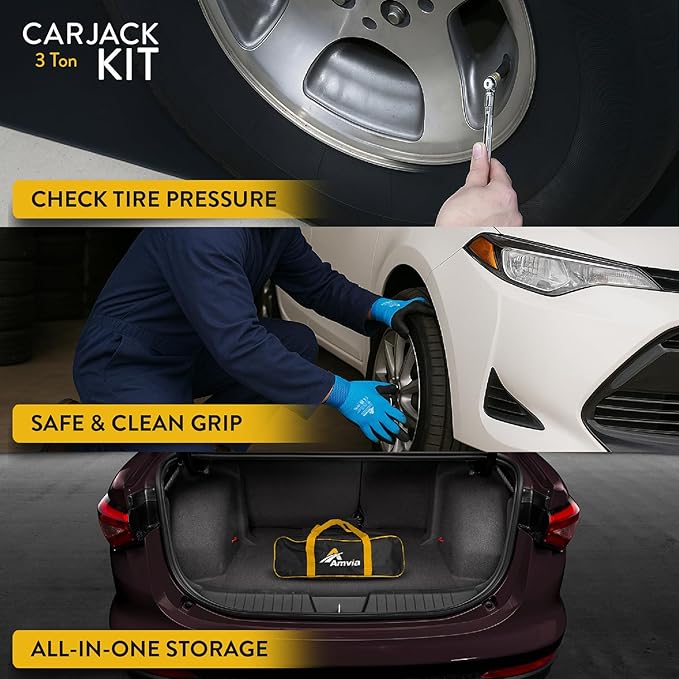 Car Jack Kit 3 Ton (6,600 lbs) with Tesla Pad & Universal Rubber Pad | Scissor Jack for Car - Tire Jack Tool Kit | Portable, Ideal for SUV and Auto - Universal Emergency Kit with Lug Wrench