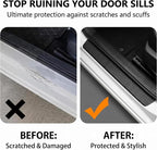 4 PCS Car Door Sill Protectors, Carbon Fiber Anti-Scratch Waterproof Threshold Guard Stickers, Front Rear Entry Scuff Protective Cover, Universal for Most Cars SUVs Trucks (Black)