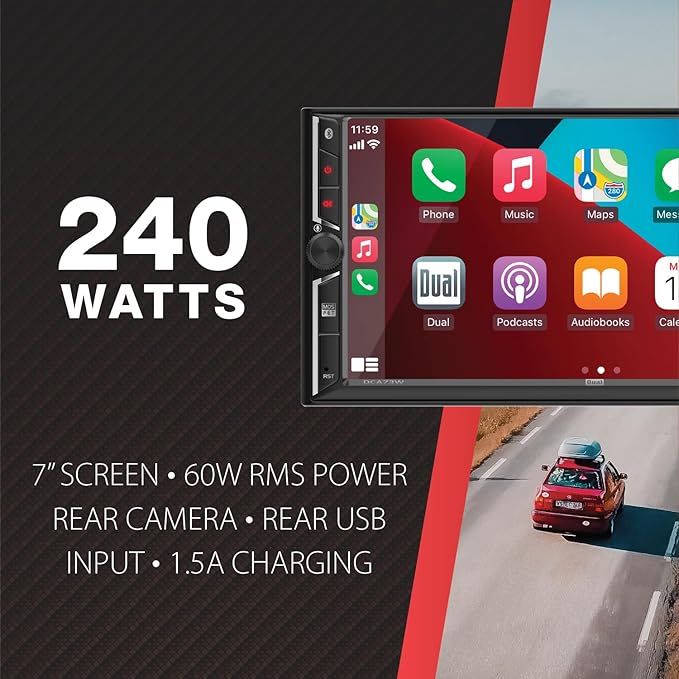 DCA73W-BC 7" Wireless CarPlay Android Auto Double DIN Stereo