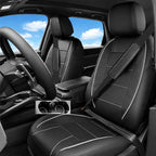 14 PCS Leather Car Seat Covers Full Set, 14.5”-15'' Sporty Steering Wheel Cover Universal, Center Console Cover, Seat Belt Cushion, Cup Holder Coaster, Car Interior Set White