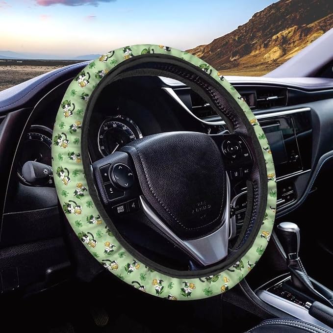 Anti-Slip Steering Wheel Cover Car Wheel Protector for Truck Van Car SUV Auto Steering Wheel Protector Car Accessories, St.Patrick Cat Leprechaun Hat Shamrock Beer Pattern
