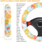 Fuzzy Car Steering Wheel Cover, Universal Fluffy Auto Wheel Cover & Handbrake Cover & Gear Shift Cover Set, Soft Warm Steering Wheel Protector Car Accessories for Men Women Girls, Colorful